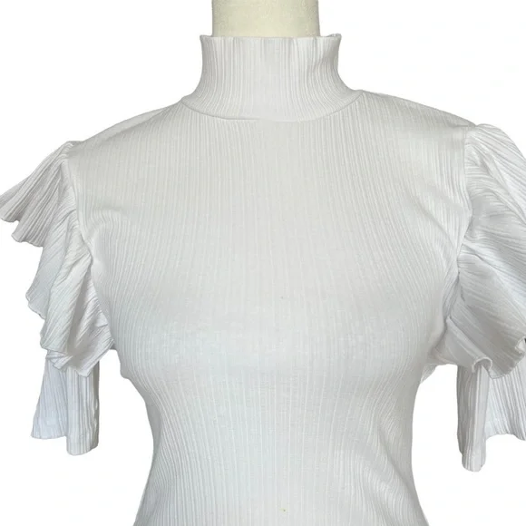 ZARA Ruffle Ribbed Tee - Picture 4 of 9